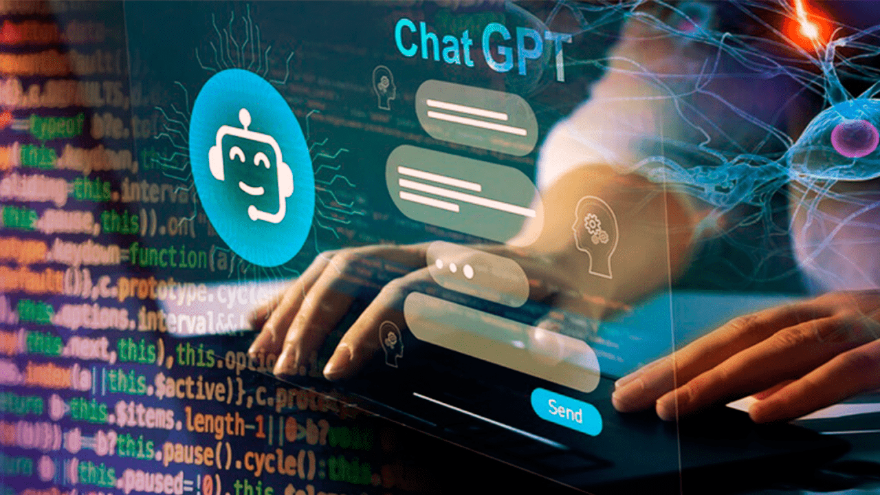 Uma pessoa digitando em um notebook usando o ChatGPT como ferramenta de inteligência artificial para advogados
