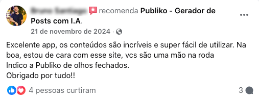 Recomendação sobre Publiko - Gerador de Posts com IA.