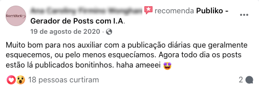 Recomendação positiva de gerador de posts com IA.