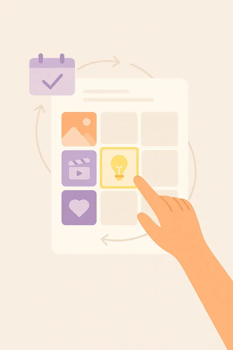 Exemplos de feed organizado e CTAs visuais no Instagram