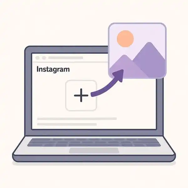 Interface do Instagram no desktop e logos de ferramentas de gerenciamento