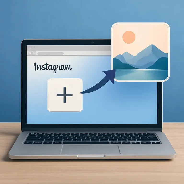 Interface do Instagram no desktop e logos de ferramentas de gerenciamento