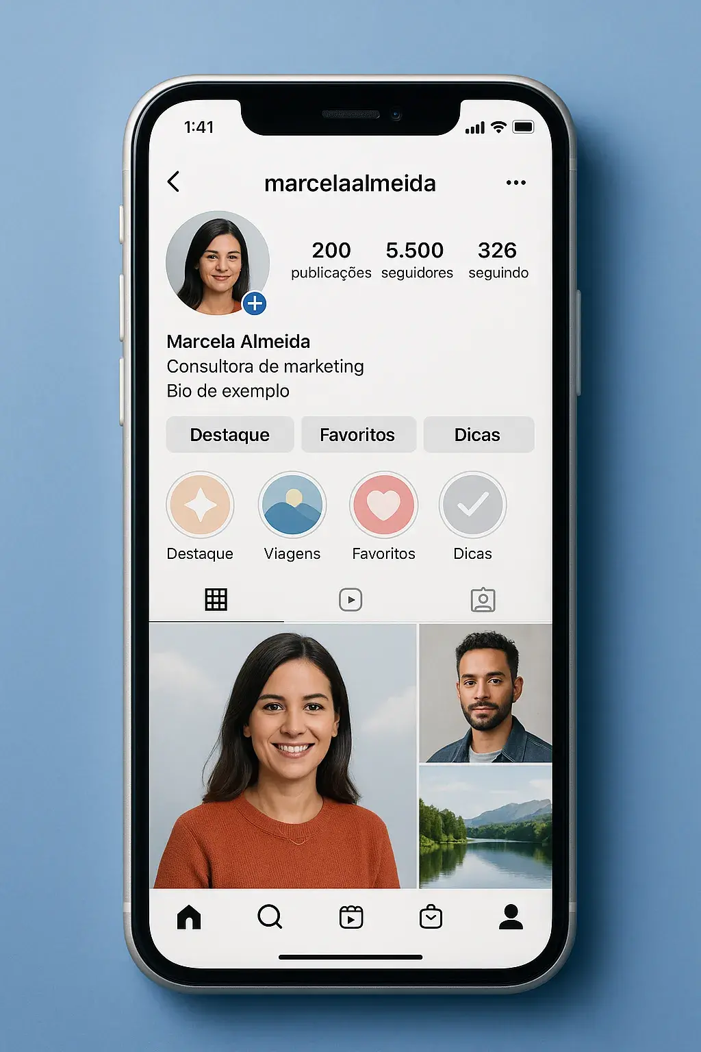 Exemplos de foto de perfil e capas de destaque do Instagram