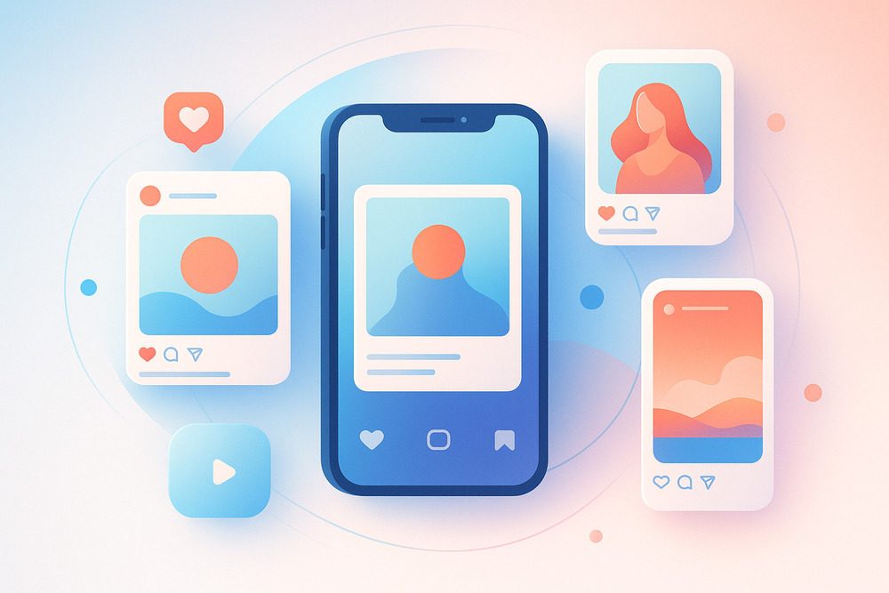 Mosaico de formatos de posts do Instagram com design moderno